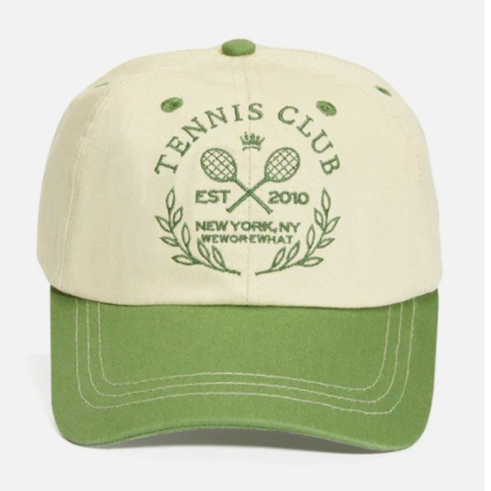 NWT WeWoreWhat Women’s Tennis Club Cotton Hat Court Green & Wheat OS - Picture 2 of 9
